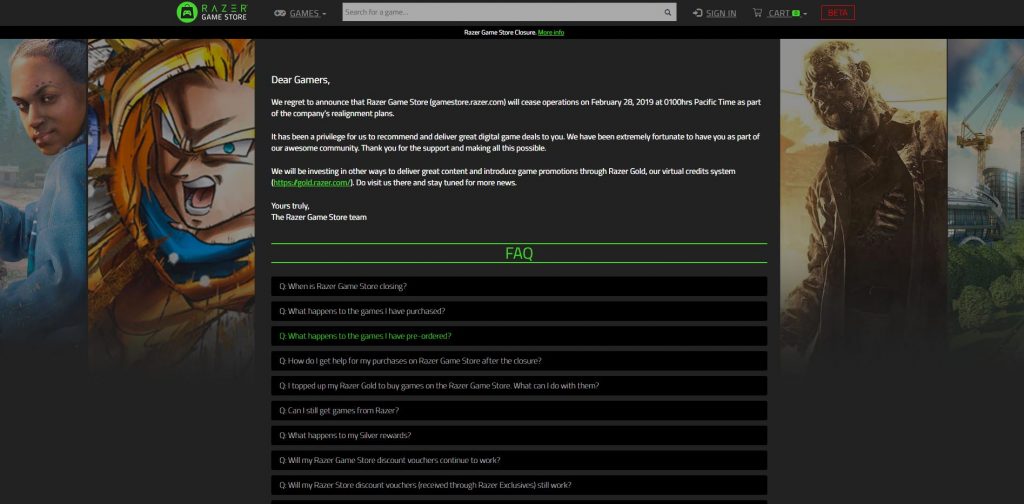 razer store shuts down