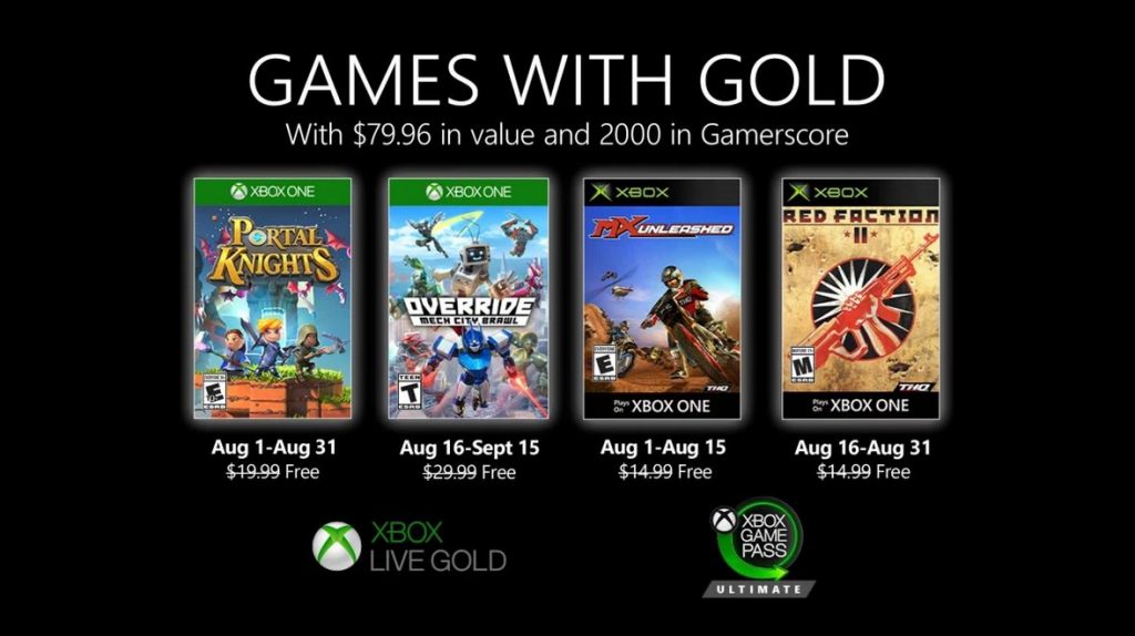 xbox live gold august 2020