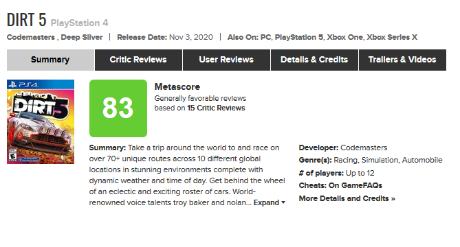 Dirt 5 Meta
