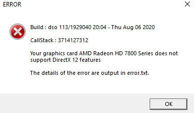 your graphics card does not support DirextX 12 features