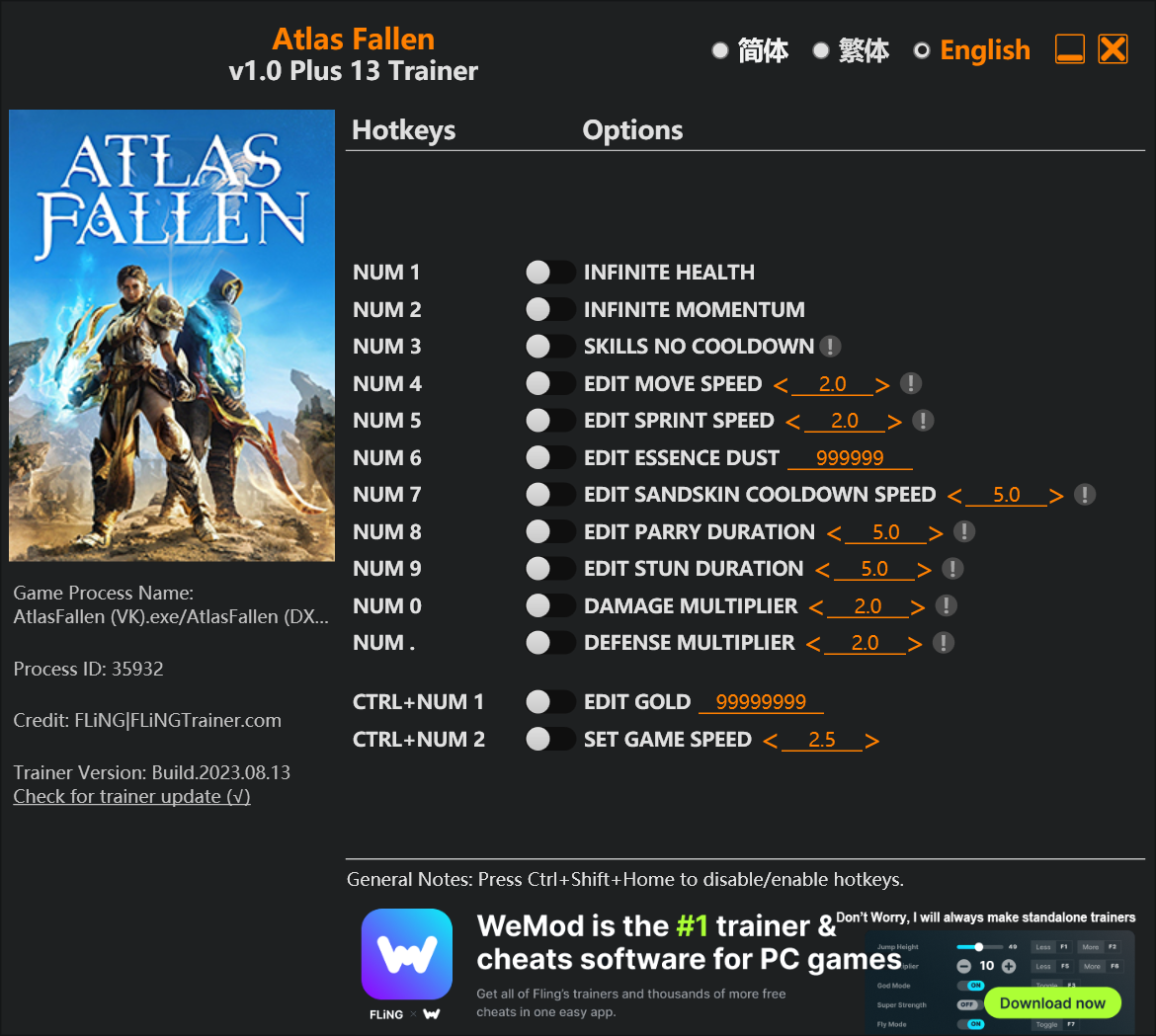 ترینر بازی Atlas Fallen