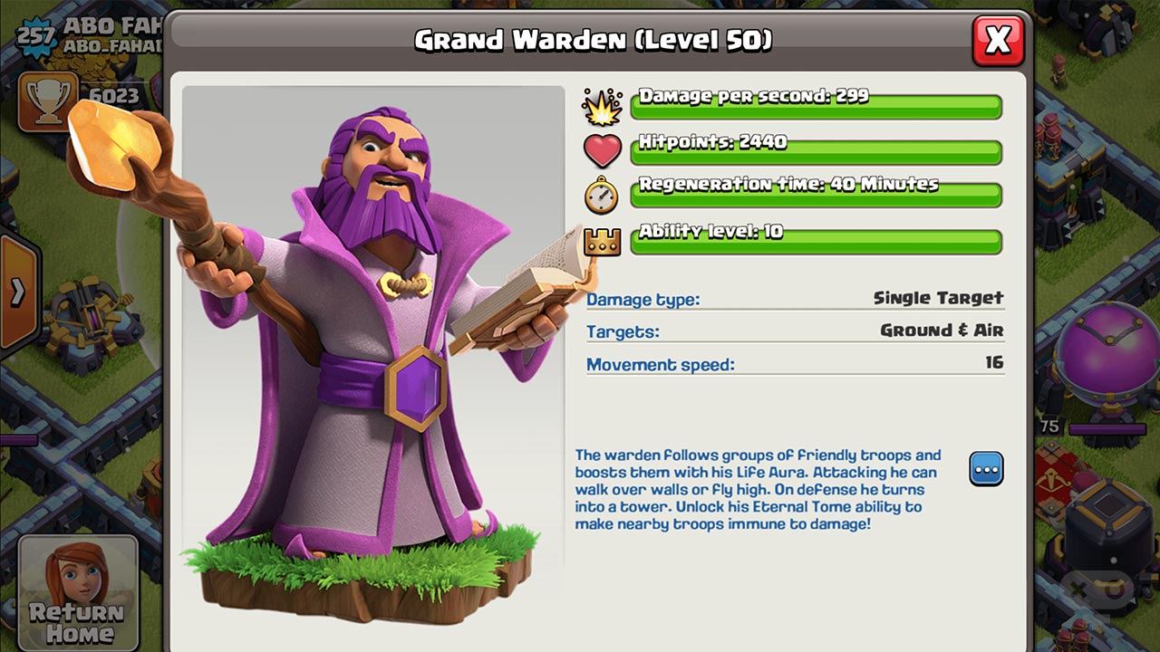 شخصیت Grand Warden در لیست هیروهای کلش آف کلنز