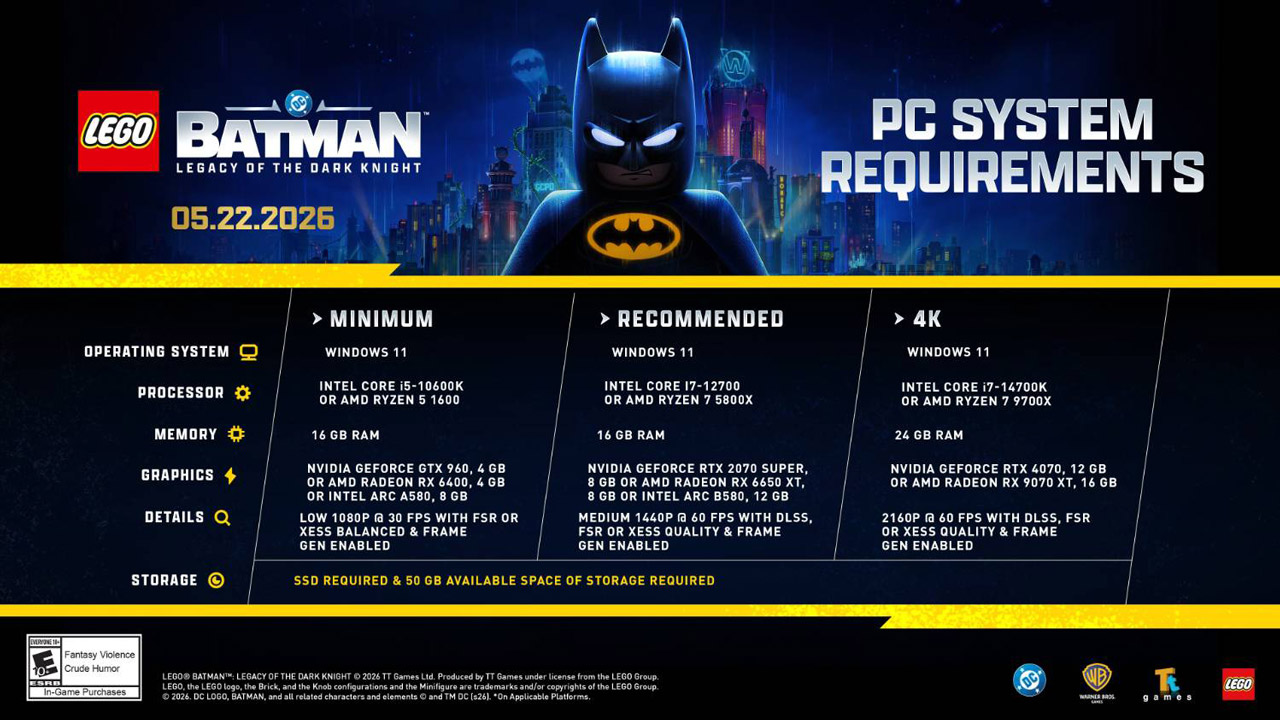سیستم مورد نیاز LEGO Batman Legacy of the Dark Knight