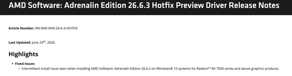 آپدیت درایور AMD 26.6.3