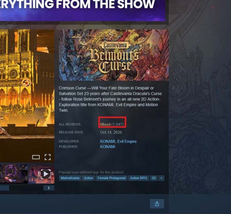 نظرات بازی استیم Castlevania Belmont's Curse 